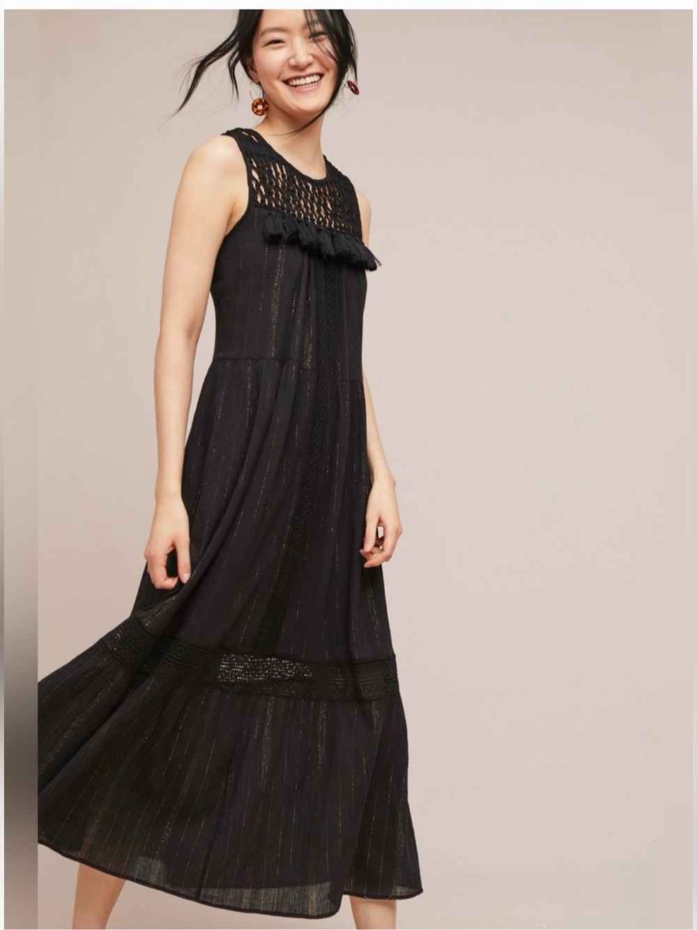 Maeve Black Maxi Dress with Lace Detail